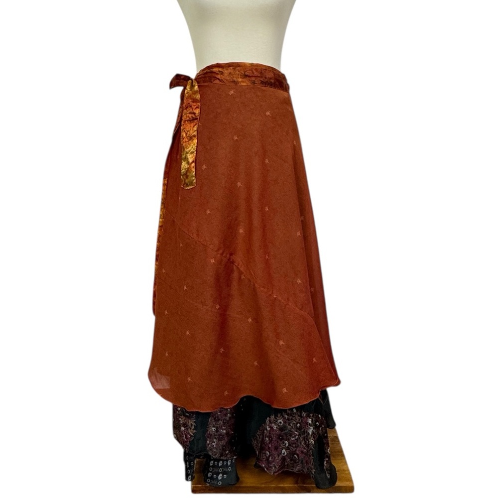Kariza Designs Unique Silk Design Floral Skirt Reversible, Maxi, One Size Orange